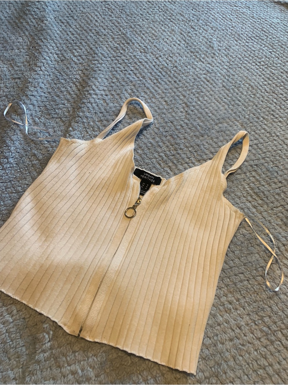 Urban Heritage cream Ribbed Zip Cami